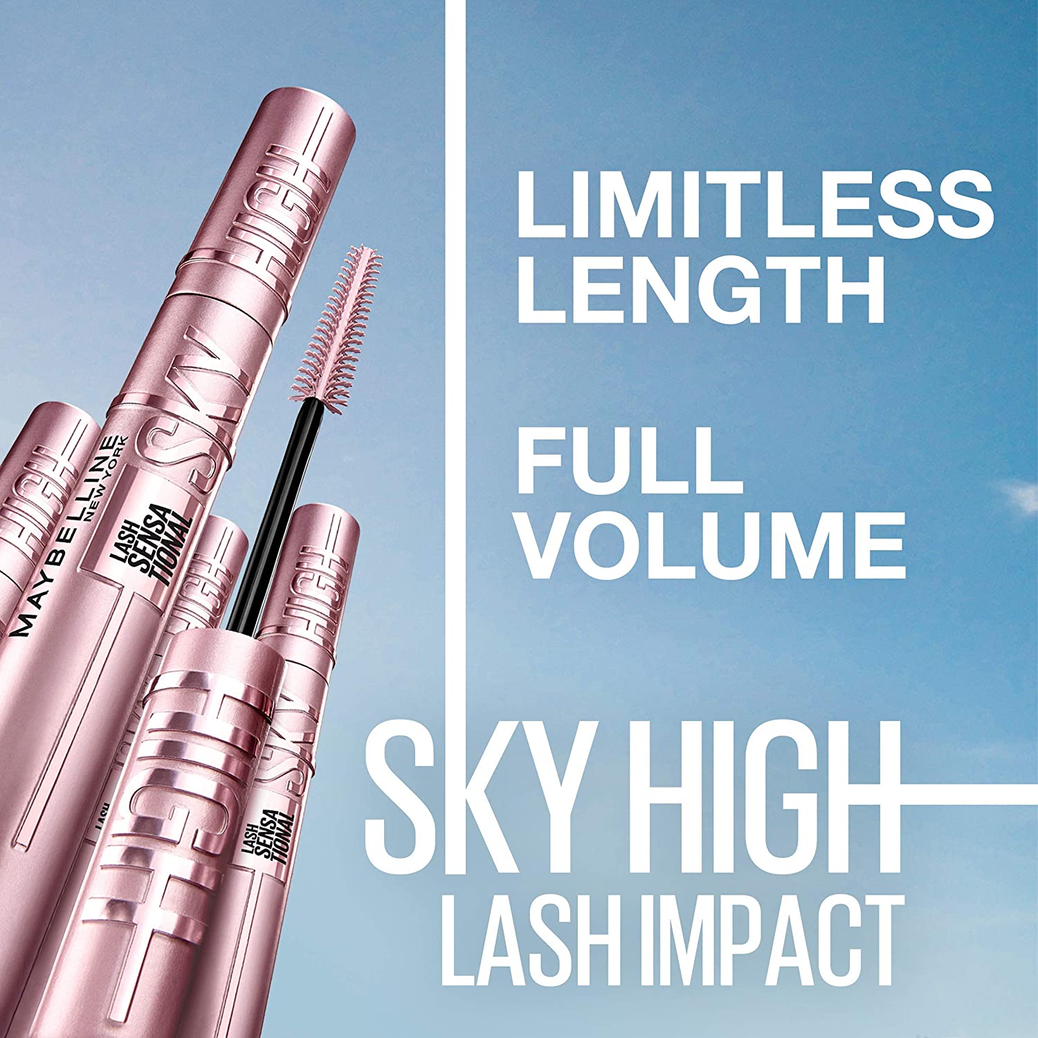 Maybelline Lash Sensational Sky High Washable Mascara Makeup, Volumizing, Lengthening, Defining, Curling, Multiplying, Buildable Formula, Blackest Black, 1 Count - Image 2